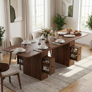 Extendable Dining Table 63–79 Inch with Drawers and Removable Leaf