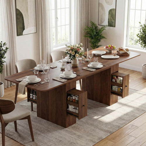 Extendable Dining Table 63–79 Inch with Drawers and Removable Leaf