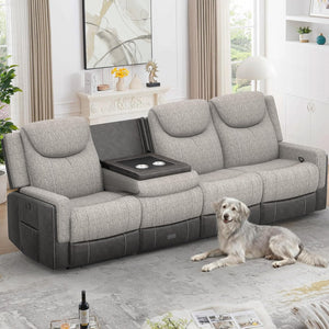 Recliner Sectional Sofa with Flip Middle Backrest & Console