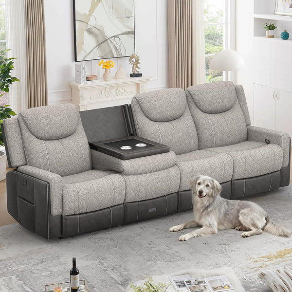 Recliner Sectional Sofa with Flip Middle Backrest & Console