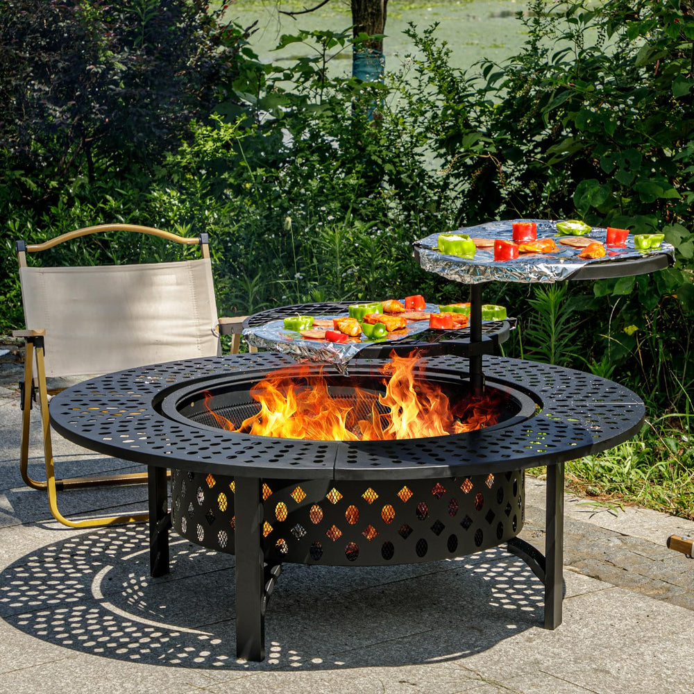 3-in-1 Wood Burning Fire Pit with Grill, Lid & Poker