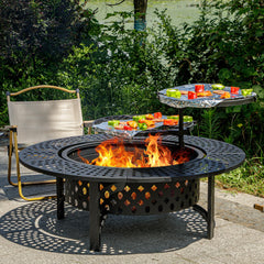 3-in-1 Wood Burning Fire Pit with Grill, Lid & Poker