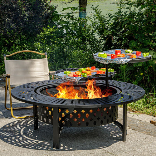 3-in-1 Wood Burning Fire Pit with Grill, Lid & Poker