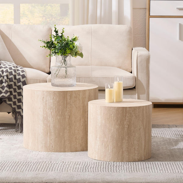Round Nesting Coffee & Side Table Set of 2, Wood, No Assembly