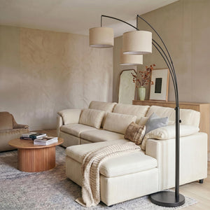 Arc Floor Lamp with 3 Fabric Shades & Marble Base