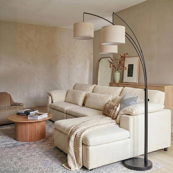 Arc Floor Lamp with 3 Fabric Shades & Marble Base