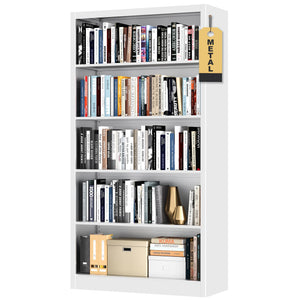 5-Tier Tall Metal Bookcase with Adjustable Shelves