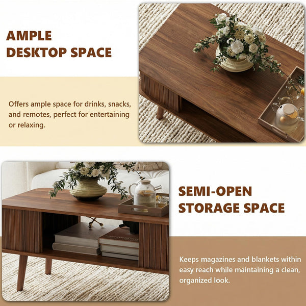 Rectangle Coffee Table with 2-Tier Storage – Walnut