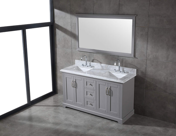 60" Double Sink Bathroom Vanity with Marble Countertop