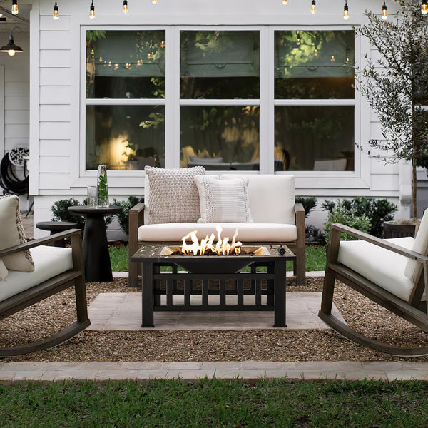 32-Inch Square Outdoor Fire Pit Table with Waterproof Cover