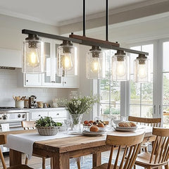 Black Farmhouse Kitchen Island Chandelier with Seeded Glass
