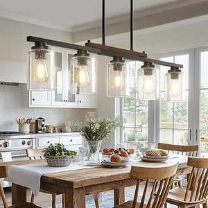 Black Farmhouse Kitchen Island Chandelier with Seeded Glass