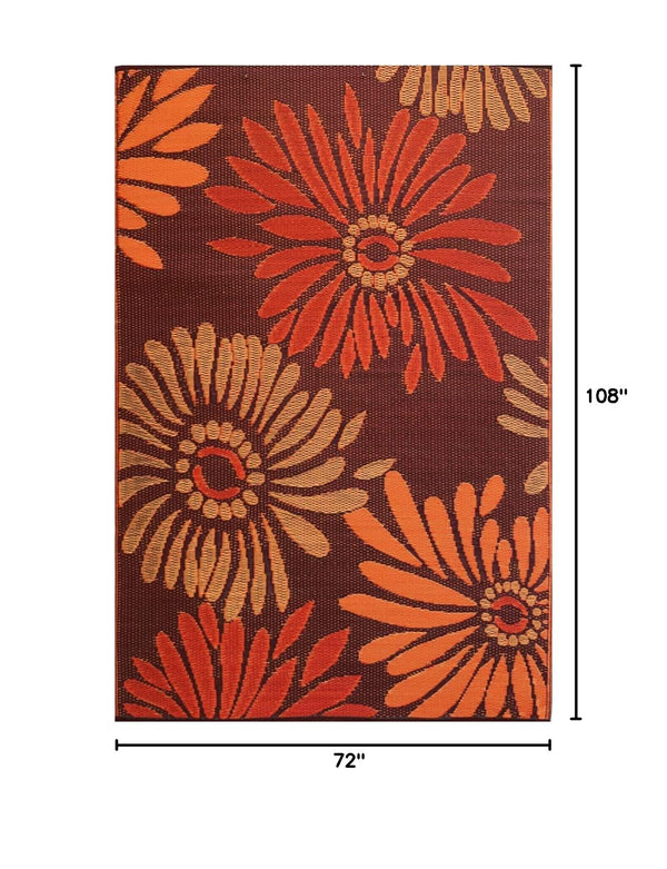 Reversible Outdoor Plastic Rug – Daisy Rust 6' x 9'