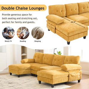 U-Shaped Sectional Sofa with Dual Chaise Lounges & Storage Pockets