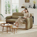 Small Loveseat with Rattan Armrests & Sherpa Fabric