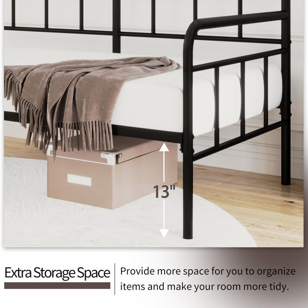 Metal Twin Daybed Frame with Modern Headboard and Steel Slats