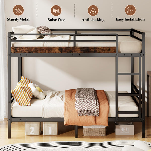 Twin Over Twin Metal Bunk Bed with Guard Rails