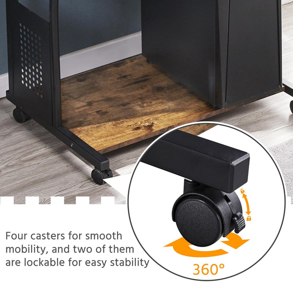 3-Tier Rolling Computer Desk with Keyboard Tray & Printer Shelf