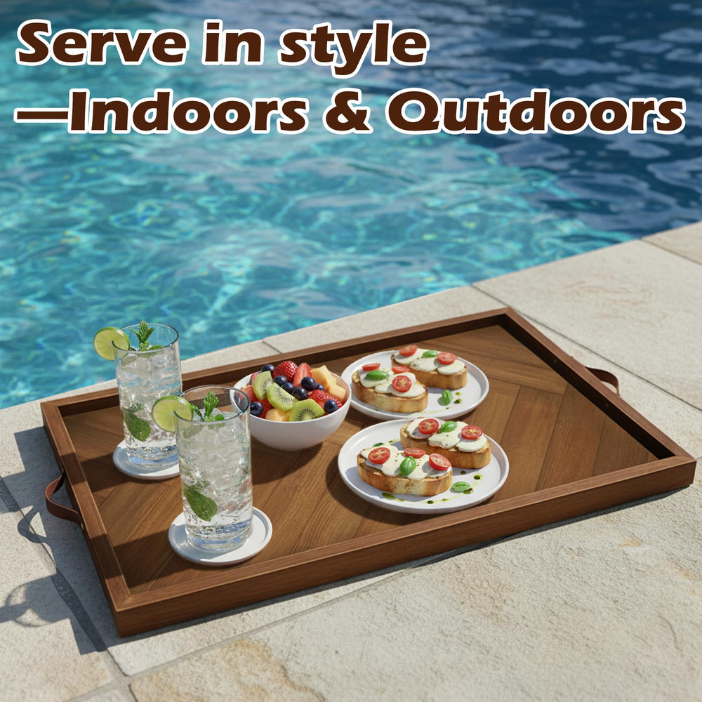 Large Wooden Ottoman Tray with Handles