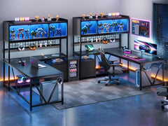 L-Shaped Gaming Desk with LED Display Cabinet