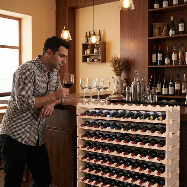144-Bottle Freestanding Wood Wine Rack with Modular Stackable Shelves