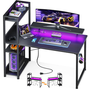 LED Gaming Desk with Storage Shelves & Monitor Stand