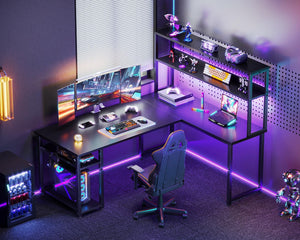 L-Shaped Gaming Desk with Hutch & Storage Shelves