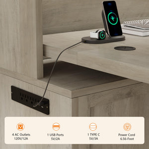 L-Shaped Electric Standing Desk with Hutch