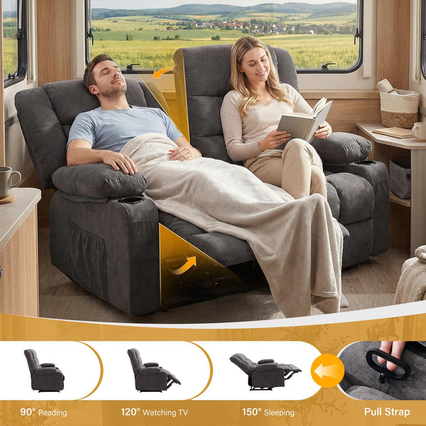 Fabric Reclining Sofa Set with Cup Holders & Side Pocket
