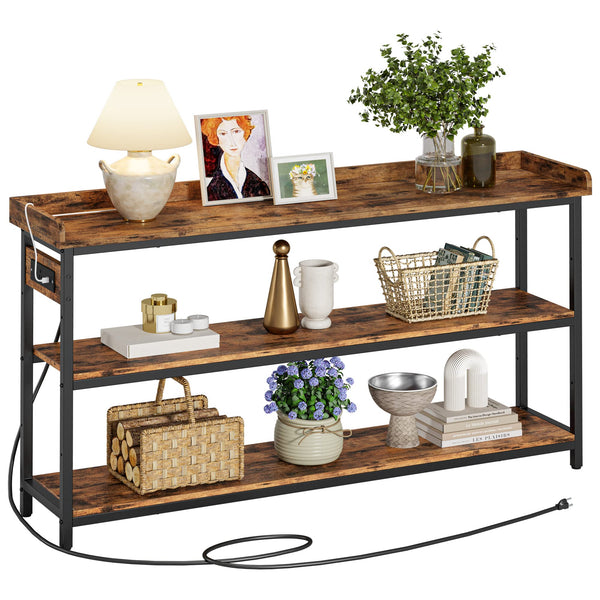 Console Table with Power Outlet – Height Adjustable Entryway Sofa Table
