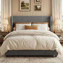 King Size Bed Frame with Storage Drawers, Corduroy Upholstered Wingback Platform Bed