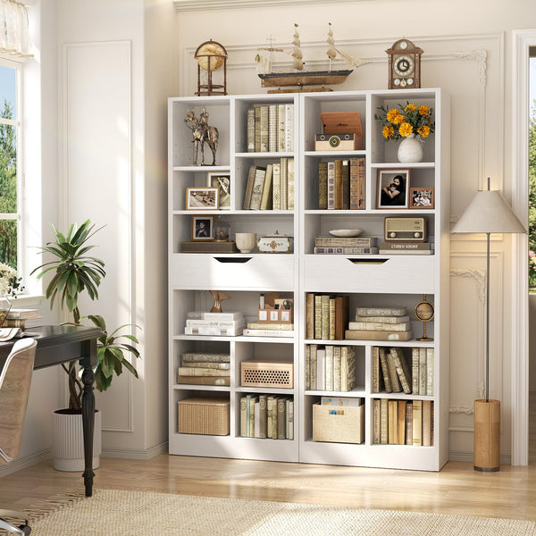 8-Tier Tall Narrow Bookshelf with Drawer