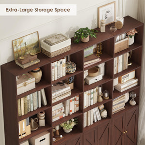 6-Tier Farmhouse Bookshelf with 8 Doors, 74.1" Wide