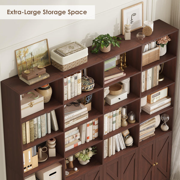 6-Tier Farmhouse Bookshelf with 8 Doors, 74.1" Wide
