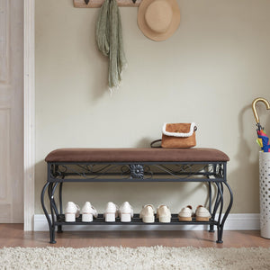 Entryway Shoe Bench with Padded Cushion Metal Frame
