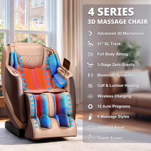 3D Full Body Massage Chair with Zero Gravity & SL Track