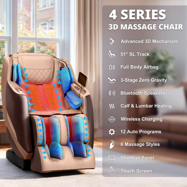 3D Full Body Massage Chair with Zero Gravity & SL Track