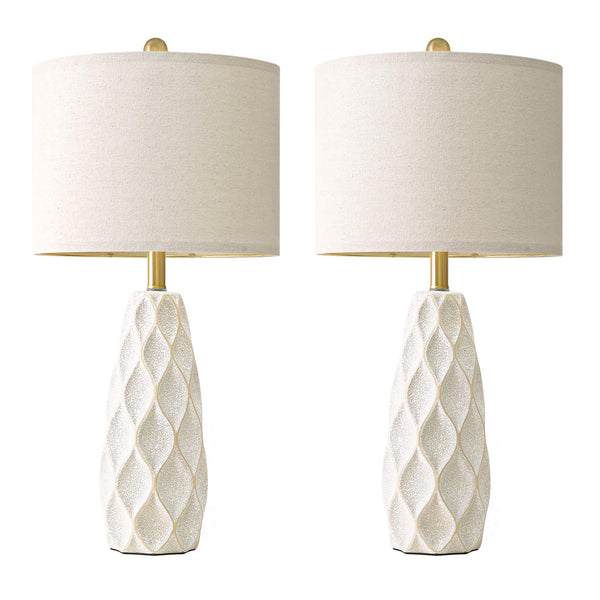 Ceramic Table Lamp Set of 2 — Boho Bedside Nightstand Lamp