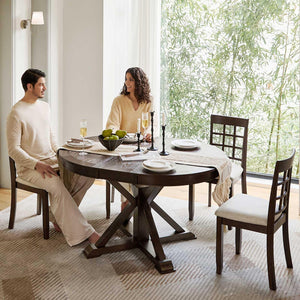 Round Extendable Dining Table with Pedestal Base – Walnut