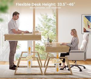59" L-Shaped Electric Standing Desk with Drawers & Power Outlets