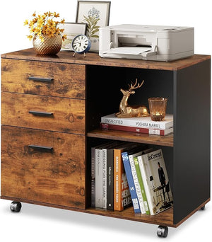 3-Drawer Mobile File Cabinet with Open Shelves