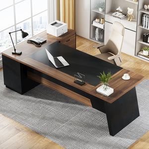 L-Shaped Executive Desk with Drawers and File Cabinet