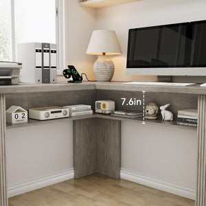 L-Shaped Farmhouse Executive Desk with Drawers & Charging Station