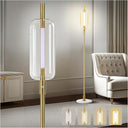 Gold Marble Base Floor Lamp with Night Light & Linen Shade