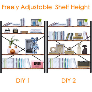 4-Tier Adjustable Bookshelf with Metal Frame
