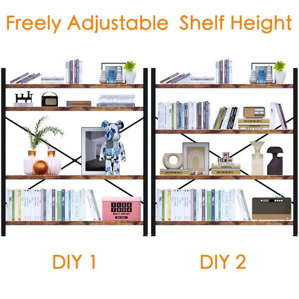 4-Tier Adjustable Bookshelf with Metal Frame