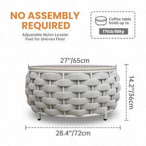 Round Woven Rope Outdoor Coffee Table with Sintered Stone Top