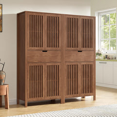 Farmhouse Storage Cabinet Set of 2 with Drawer & Adjustable Shelves