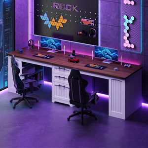 94.5" 2-Person Computer Desk with Power Outlet, Drawers & Adjustable Shelves