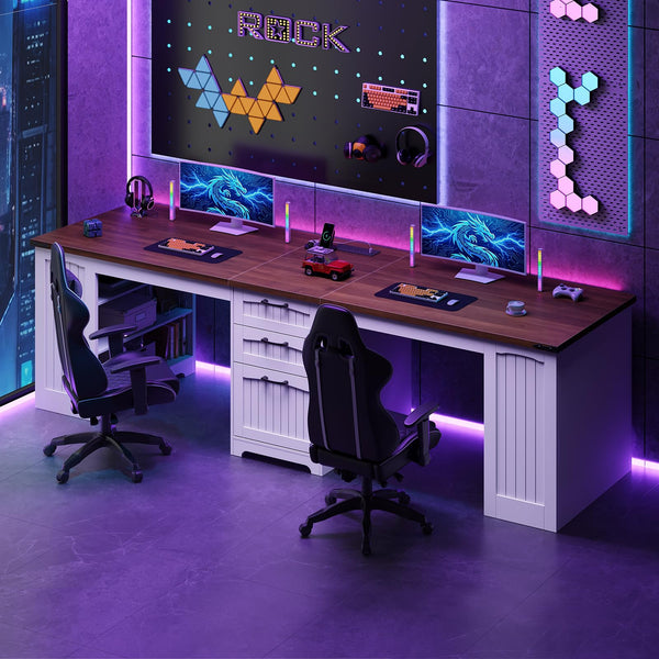 94.5" 2-Person Computer Desk with Power Outlet, Drawers & Adjustable Shelves